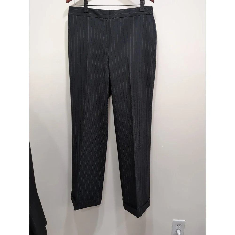 Tahari Arthur S. Levine 3pc Black Pinstripe Suit 12 Pants Blazer Tank Career Set